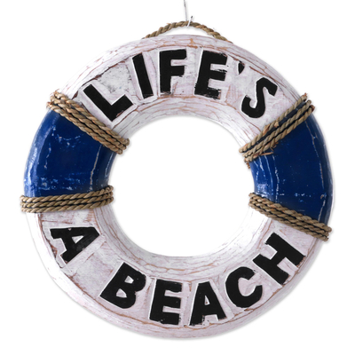 Wood sign, 'Life Ring' - Hand Made Wood Nautical Sign Beach Ring from Indonesia
