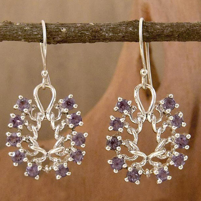 Amethyst dangle earrings, 'Mystic Horseshoe' - Amethyst Dangle Earrings from India