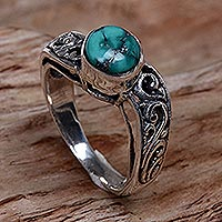 Sterling silver cocktail ring, 'Bali Vines' - Reconstituted Turquoise Single Stone Ring from Indonesia