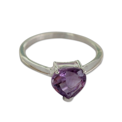 Amethyst solitaire ring, 'Lovely Lilac' - Genuine 1.5 Carat Amethyst Solitaire Ring from India