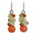 Cultured pearl and carnelian cluster earrings, 'Spicy Peach' - Handcrafted Pearl Carnelian Prehnite Cluster Earrings thumbail