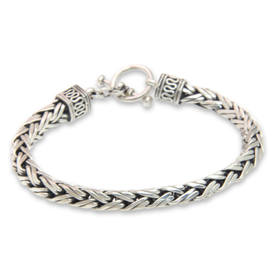 Men's sterling silver braided bracelet, 'Passion' - Men's Sterling Silver Chain Bracelet