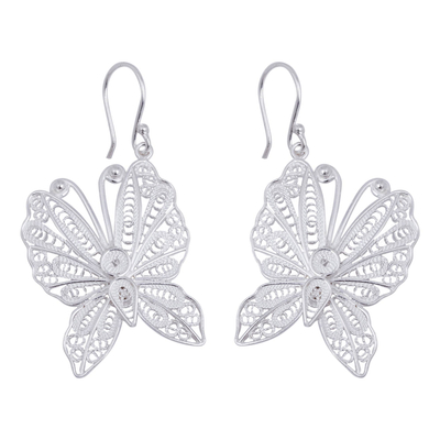 Sterling silver filigree dangle earrings, 'Butterfly Glam' - Peruvian Filigree Butterfly Earrings in 925 Sterling Silver