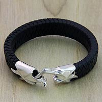 Men's leather braided bracelet, 'Hand in Hand' - Men's Braided Leather Bracelet