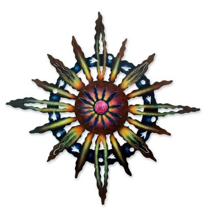 Steel wall art, 'Psychedelic Sun' - Hand Crafted Steel Wall Art from Mexico
