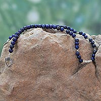Lapis lazuli beaded strand necklace, 'Blue Sigh' - Lapis Lazuli Beaded Strand Necklace