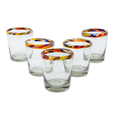 Blown glass juice glasses, 'Confetti Path' (set of 5) - Colorful Handcrafted Blown Glass Juice Glasses (Set of 5)