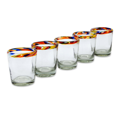 Blown glass juice glasses, 'Confetti Path' (set of 5) - Colorful Handcrafted Blown Glass Juice Glasses (Set of 5)