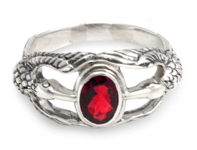 Men's garnet ring, 'Gift of Peace' - Men's Indonesian Sterling Silver and Garnet Ring