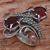 Garnet cocktail ring, 'Magical Union in Red' - Hand Made Garnet Cocktail Ring from Indonesia