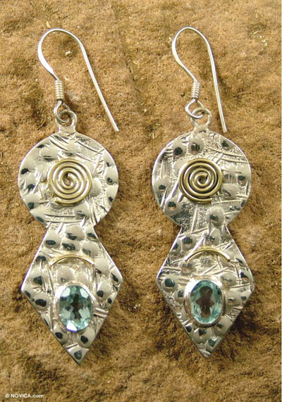 Blue topaz dangle earrings, 'Celestial' - Blue topaz dangle earrings
