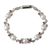 Cultured pearl and ruby link bracelet, 'Nature's Bounty' - Pearl and Ruby Floral Silver Link Bracelet from India thumbail