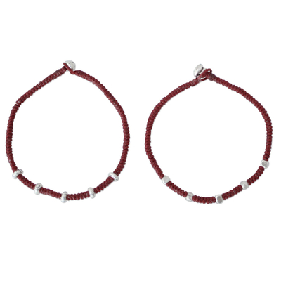 Silver braided bracelets, 'Tribal Trends in Wine' (pair) - Handcrafted Silver Braided Bracelets (Pair)