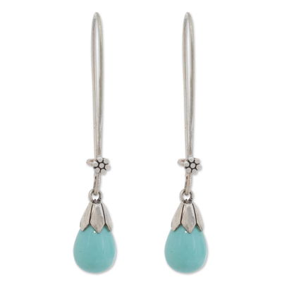 Cultured pearl dangle earrings, 'Precious Aqua' - Blue Pearl Earrings Sterling Silver Handmade in India