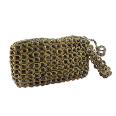 Soda pop-top wristlet bag, 'Copper Bronze Eco Chic' - Hand Crocheted Recycled Soda Pop-top Wristlet Bag