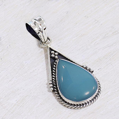 Chalcedony pendant, 'Elegant Blue' - Chalcedony and Sterling Silver Pendant