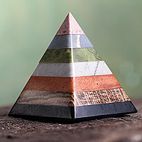 Onyx and rhodochrosite sculpture, 'Energy of the Pyramid'