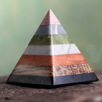 Onyx and rhodochrosite sculpture, 'Energy of the Pyramid' - Hand Crafted Andean Gemstone Sculpture