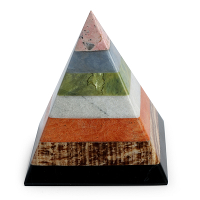 Onyx and rhodochrosite sculpture, 'Energy of the Pyramid' - Hand Crafted Andean Gemstone Sculpture