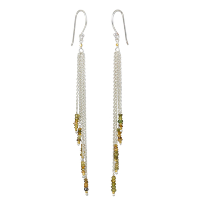 Yellow sapphire waterfall earrings, 'Power of Nature' - Long Sterling Silver and Yellow Sapphire Waterfall Earrings