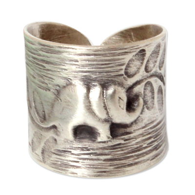 Sterling silver wrap ring, 'Thai Forest Elephant' - Fair Trade Elephant Theme Sterling Silver Wrap Ring