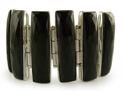 Onyx pendant bracelet, 'Midnight Paradise' - Onyx and Sterling Silver Wristband Bracelet Modern Jewelry