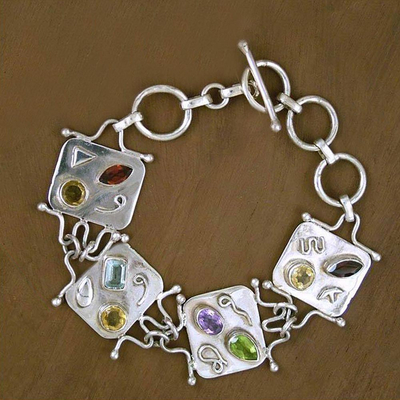 Citrine and amethyst link bracelet, 'Cipher' (7.5 inch) - Multi-Gemstone Link Bracelet (7.5 Inch)
