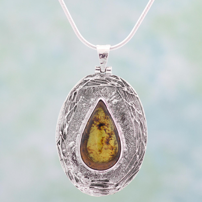 Amber pendant necklace, 'Earth Empress' - Natural Mexican Amber on Sterling Silver Pendant Necklace