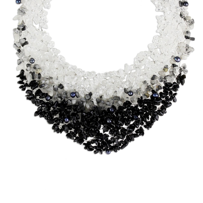 Perlen-Cluster-Halskette - Kunsthandwerklich gefertigte, perlenbesetzte Turmalin-Quarz-Halskette