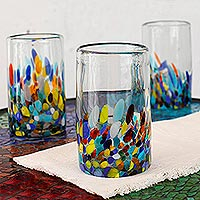 Blown glass tumblers, 'Confetti Festival' (set of 5) - Handblown Recycled Glass Tumbler Drinkware (Set of 5)