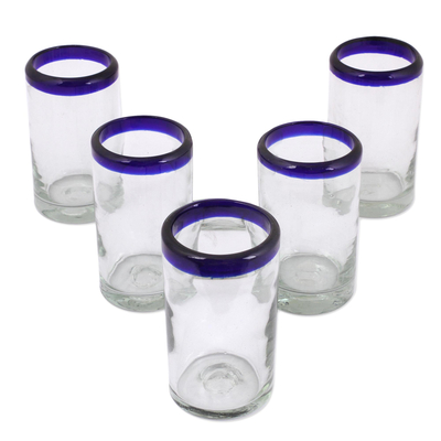 Blown glass juice glasses, 'Cobalt Classics' (set of 5) - 5 Fair Trade Handblown Recycled Juice Glasses Drinkware