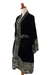 Short rayon batik robe, 'Midnight Rose' - Indonesian Floral Patterned Black and White Short Robe (image 2e) thumbail