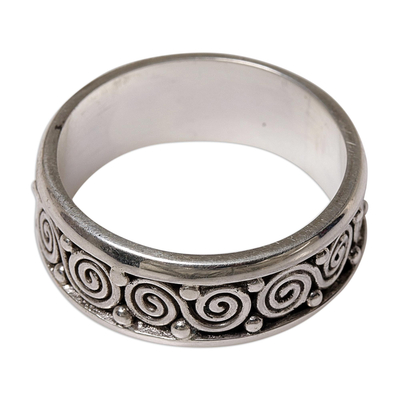 Sterling silver band ring, 'Miracle Spirals' - Sterling Silver Unisex Spiral Band Ring from Indonesia