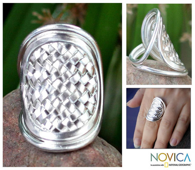 Sterling silver cocktail ring, 'Woven Rapture' - Modern Sterling Silver Band Ring