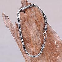 Men's sterling silver chain bracelet, 'Borobudur Collection I' - Artisan Crafted Men's Sterling Silver Chain Bracelet