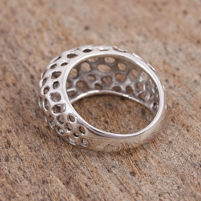 Sterling silver cocktail ring, 'Porous Texture' - Openwork Sterling Silver Cocktail Ring from Mexico