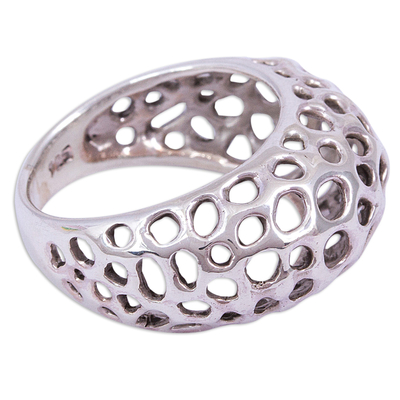 Sterling silver cocktail ring, 'Porous Texture' - Openwork Sterling Silver Cocktail Ring from Mexico