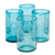 Geätzte Gläser, (4er-Set) - Mexikanisches mundgeblasenes Glas aus recyceltem blauem Glas (4er-Set)