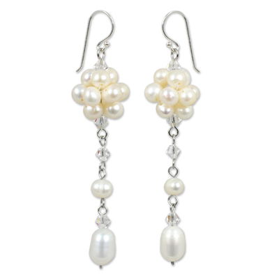 Pearl dangle earrings, 'Offer of Grace' - Bridal Sterling Silver and Pearl Dangle Earrings