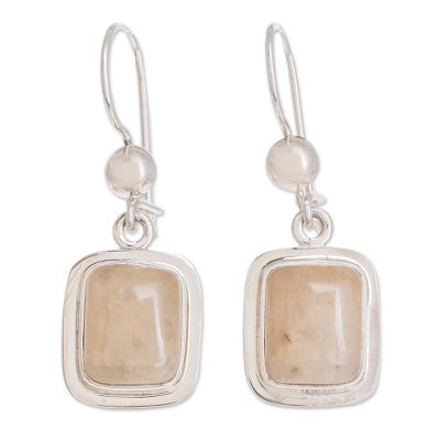 Quartz dangle earrings, 'Maya Sunbeam' - Artisan Crafted Orange Quartz and Silver Earrings
