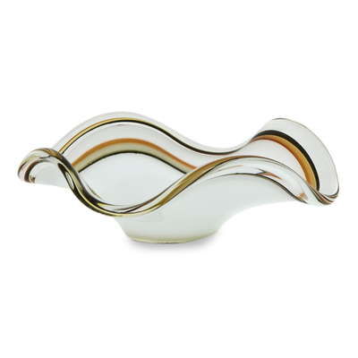 Handblown art glass centerpiece, 'Radiant Waves' - Hand Blown Art Glass Centerpiece with Spiral Motif
