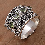 Peridot and 925 Sterling Silver Multi-Stone Ring from Bali, 'Lucky Four'