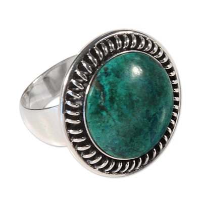 Chrysocolla cocktail ring, 'Moon Over Lima' - Silver and Chrysocolla Cocktail Ring