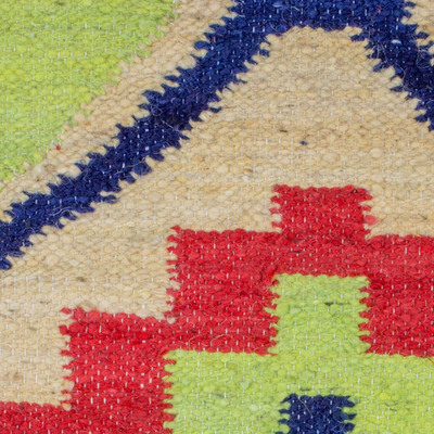 Wool area rug, 'Fiery Star' - Guatemalan Hand Woven Wool Area Rug in Poppy and Midnight
