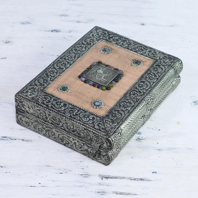 Brass jewelry box, 'Revelations' - Handcrafted Repousse Brass Jewelry Box