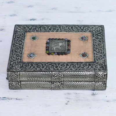Brass jewelry box, 'Revelations' - Handcrafted Repousse Brass Jewelry Box