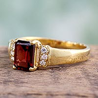 Gold vermeil garnet solitaire ring, 'Nosegay' - Gold vermeil garnet solitaire ring