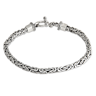 Men's sterling silver bracelet, 'Souls Entwine' - Men's Sterling Silver Chain Bracelet from Indonesia