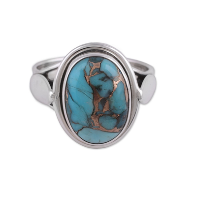 Sterling silver cocktail ring, 'Blissful Balance in Blue' - Sterling Silver Cocktail Ring with Blue Composite Turquoise