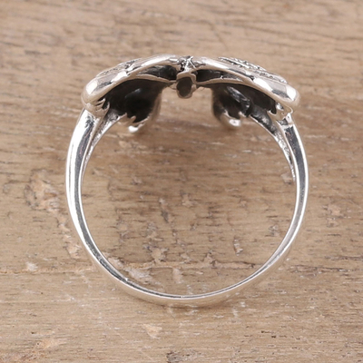 Sterling silver band ring, 'Butterfly Companion' - Butterfly Sterling Silver Band Ring from India